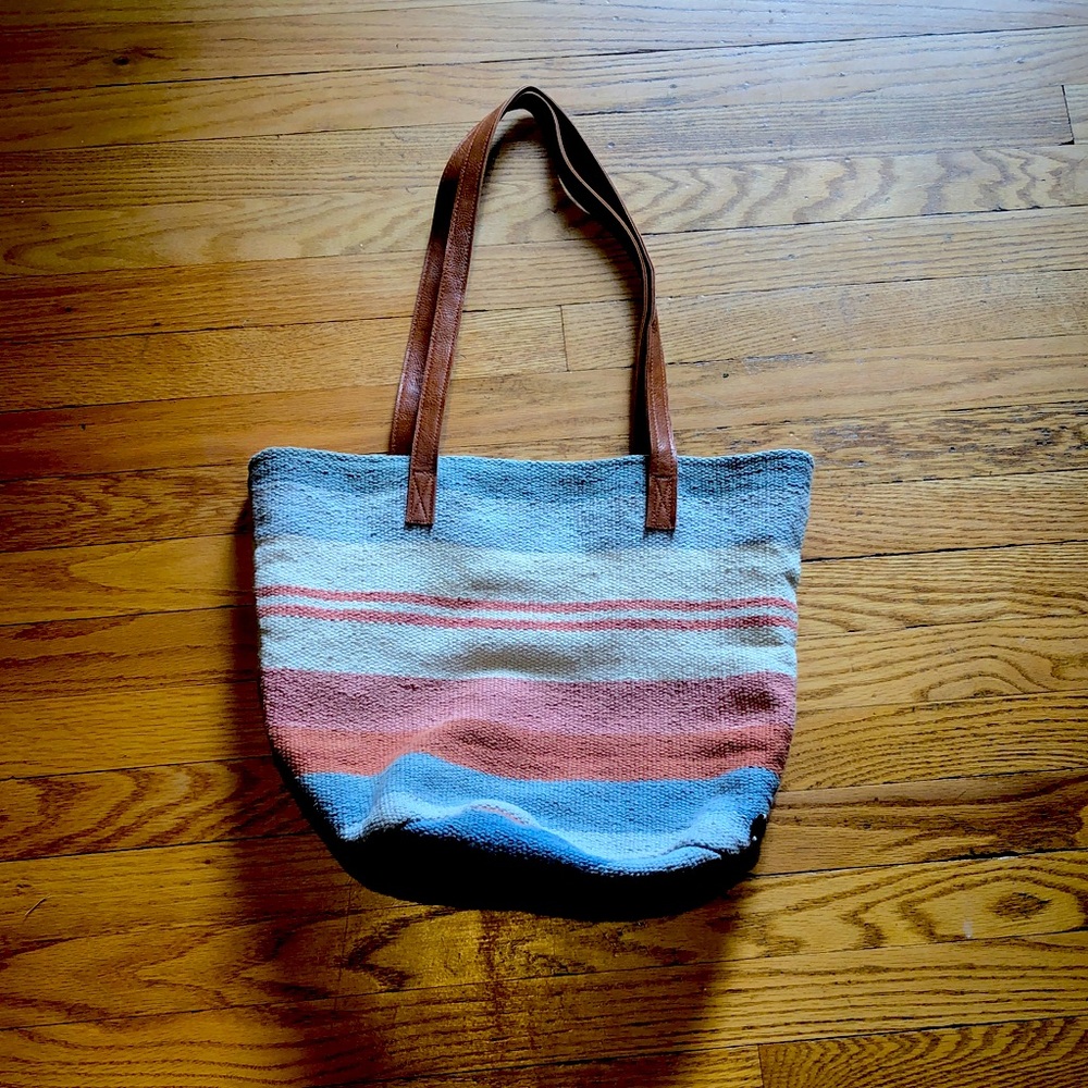 Billabong Cotton Striped Beach Bag with Leather straps